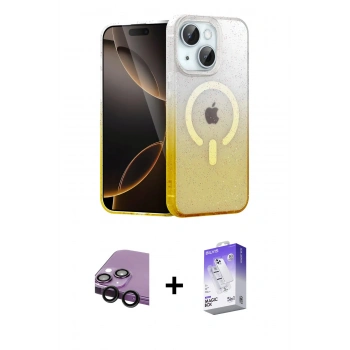 MARSİLYAN™- iPhone 14 Kılıf Eksen Minimal Özel Seri - Siyah Bilvis 5in1 3D Magic Cam Ekran Koruyucu + Raze Metal Kamera Lens - SH