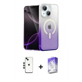 MARSİLYAN™- iPhone 14 Kılıf Eksen Minimal Özel Seri - Siyah Bilvis 5in1 3D Magic Cam Ekran Koruyucu + Shine Kamera Lens - YL