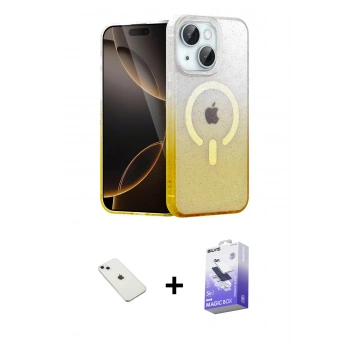 MARSİLYAN™- iPhone 14 Kılıf Eksen Minimal Özel Seri - Siyah Bilvis 5in1 5D Magic Hayalet Cam Ekran Koruyucu + Diamond Kamera Lens - SABE