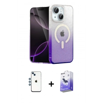 MARSİLYAN™- iPhone 14 Kılıf Eksen Minimal Özel Seri - Siyah Bilvis 5in1 5D Magic Hayalet Cam Ekran Koruyucu + Shine Kamera Lens - MI