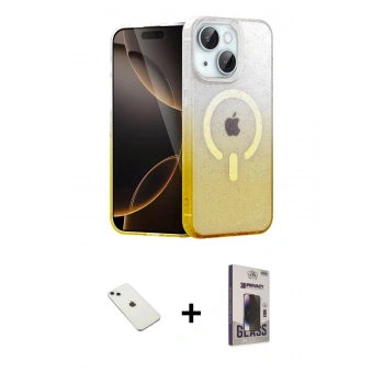 MARSİLYAN™- iPhone 14 Kılıf Eksen Minimal Özel Seri - Siyah Bilvis Hayalet Cam Ekran Koruyucu + Diamond Kamera Lens - SABE