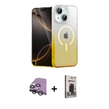 MARSİLYAN™- iPhone 14 Kılıf Eksen Minimal Özel Seri - Siyah Bilvis Hayalet Cam Ekran Koruyucu + Raze Metal Kamera Lens - GS