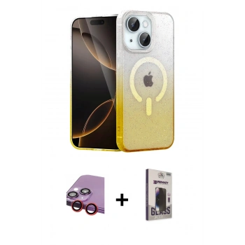 MARSİLYAN™- iPhone 14 Kılıf Eksen Minimal Özel Seri - Siyah Bilvis Hayalet Cam Ekran Koruyucu + Raze Metal Kamera Lens - KI
