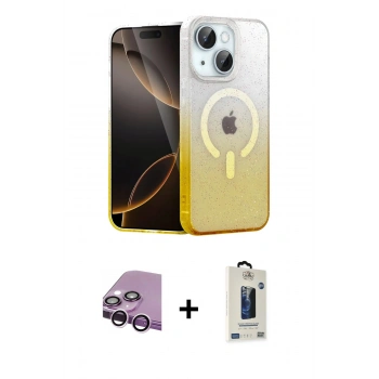 MARSİLYAN™- iPhone 14 Kılıf Eksen Minimal Özel Seri - Siyah Bilvis Hayalet Cam Ekran Koruyucu + Raze Metal Kamera Lens - MR