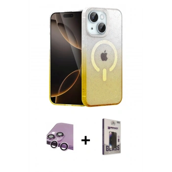 MARSİLYAN™- iPhone 14 Kılıf Eksen Minimal Özel Seri - Siyah Bilvis Hayalet Cam Ekran Koruyucu + Raze Metal Kamera Lens - MR