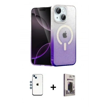 MARSİLYAN™- iPhone 14 Kılıf Eksen Minimal Özel Seri - Siyah Bilvis Hayalet Cam Ekran Koruyucu + Shine Kamera Lens - MI