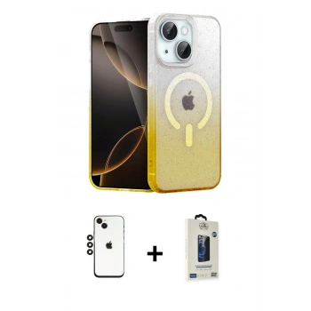 MARSİLYAN™- iPhone 14 Kılıf Eksen Minimal Özel Seri - Siyah Bilvis Hayalet Cam Ekran Koruyucu + Shine Kamera Lens - SH
