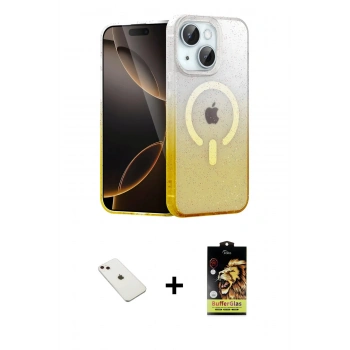 MARSİLYAN™- iPhone 14 Kılıf Eksen Minimal Özel Seri - Siyah Buffer Cam Ekran Koruyucu + Diamond Kamera Lens - PE