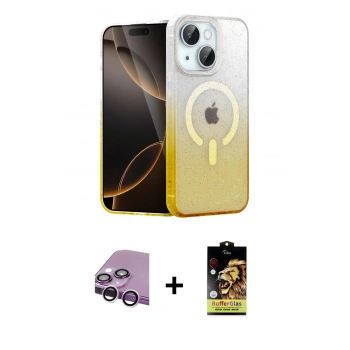 MARSİLYAN™- iPhone 14 Kılıf Eksen Minimal Özel Seri - Siyah Buffer Cam Ekran Koruyucu + Raze Metal Kamera Lens - MR