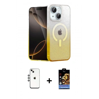 MARSİLYAN™- iPhone 14 Kılıf Eksen Minimal Özel Seri - Siyah Buffer Hayalet Cam Ekran Koruyucu + Shine Kamera Lens - GS
