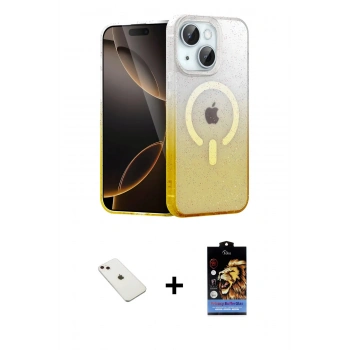 MARSİLYAN™- iPhone 14 Kılıf Eksen Minimal Özel Seri - Siyah Buffer Hayalet Cam Ekran Koruyucu + Diamond Kamera Lens - PE