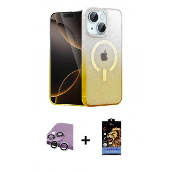 MARSİLYAN™- iPhone 14 Kılıf Eksen Minimal Özel Seri - Siyah Buffer Hayalet Cam Ekran Koruyucu + Raze Metal Kamera Lens - GS
