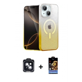 MARSİLYAN™- iPhone 14 Kılıf Eksen Minimal Özel Seri - Siyah Buffer Hayalet Cam Ekran Koruyucu + PVD Metal Kamera Lens - SH