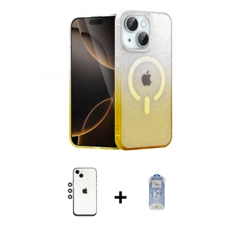 MARSİLYAN™- iPhone 14 Kılıf Eksen Minimal Özel Seri - Siyah Joko Magic 5D Cam + Shine Kamera Lens - GS