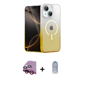 MARSİLYAN™- iPhone 14 Kılıf Eksen Minimal Özel Seri - Siyah Joko Magic 5D Cam + Raze Metal Kamera Lens - KI