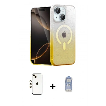 MARSİLYAN™- iPhone 14 Kılıf Eksen Minimal Özel Seri - Siyah Joko Magic 5D Cam + Shine Kamera Lens - GD