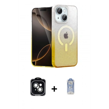 MARSİLYAN™- iPhone 14 Kılıf Eksen Minimal Özel Seri - Siyah Joko Magic 5D Cam + PVD Metal Kamera Lens - YL