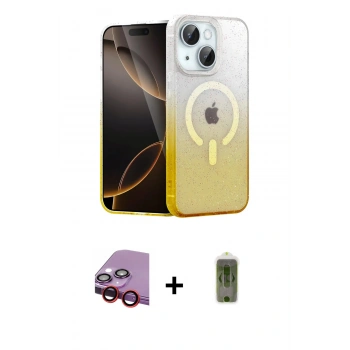 MARSİLYAN™- iPhone 14 Kılıf Eksen Minimal Özel Seri - Siyah Joko Magic 5D Hayalet Cam + Raze Metal Kamera Lens - KI