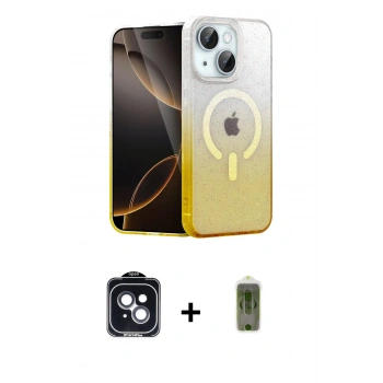 MARSİLYAN™- iPhone 14 Kılıf Eksen Minimal Özel Seri - Siyah Joko Magic 5D Hayalet Cam + PVD Metal Kamera Lens - SH