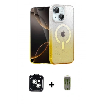 MARSİLYAN™- iPhone 14 Kılıf Eksen Minimal Özel Seri - Siyah Joko Magic 5D Hayalet Cam + PVD Metal Kamera Lens - YL