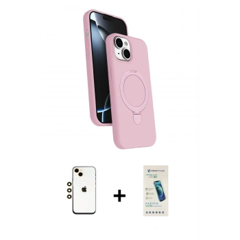 MARSİLYAN™- iPhone 14 Kılıf İz Işık Koleksiyonu - Şeffaf Pasifik Cam Ekran Koruyucu + Shine Kamera Lens - GD