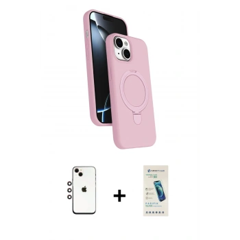 MARSİLYAN™- iPhone 14 Kılıf İz Işık Koleksiyonu - Şeffaf Pasifik Cam Ekran Koruyucu + Shine Kamera Lens - GI
