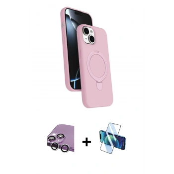MARSİLYAN™- iPhone 14 Kılıf İz Işık Koleksiyonu - Siyah 3D Antistatik Cam Ekran Koruyucu + Raze Metal Kamera Lens - GS