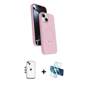 MARSİLYAN™- iPhone 14 Kılıf İz Işık Koleksiyonu - Siyah 3D Antistatik Cam Ekran Koruyucu + Shine Kamera Lens - MI