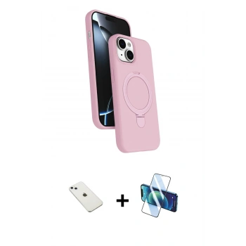 MARSİLYAN™- iPhone 14 Kılıf İz Işık Koleksiyonu - Siyah 3D Antistatik Cam Ekran Koruyucu + Diamond Kamera Lens - SABE