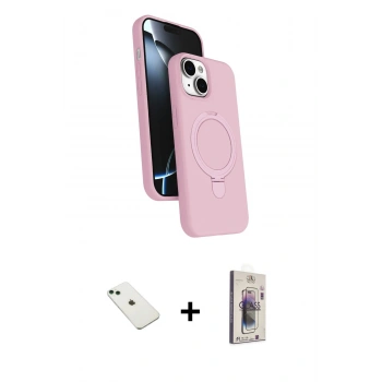 MARSİLYAN™- iPhone 14 Kılıf İz Işık Koleksiyonu - Siyah Bilvis 3D Cam Ekran Koruyucu + Diamond Kamera Lens - YL
