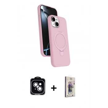 MARSİLYAN™- iPhone 14 Kılıf İz Işık Koleksiyonu - Siyah Bilvis 3D Cam Ekran Koruyucu + PVD Metal Kamera Lens - MI