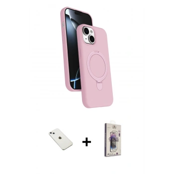 MARSİLYAN™- iPhone 14 Kılıf İz Işık Koleksiyonu - Siyah Bilvis 3D Cam Ekran Koruyucu + Diamond Kamera Lens - SABE