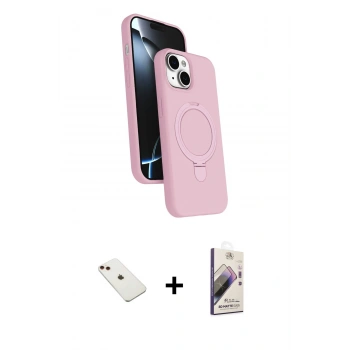MARSİLYAN™- iPhone 14 Kılıf İz Işık Koleksiyonu - Siyah Bilvis 3D Mat Cam Ekran Koruyucu + Diamond Kamera Lens - KI