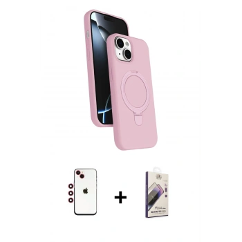 MARSİLYAN™- iPhone 14 Kılıf İz Işık Koleksiyonu - Siyah Bilvis 3D Mat Cam Ekran Koruyucu + Shine Kamera Lens - KI