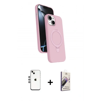 MARSİLYAN™- iPhone 14 Kılıf İz Işık Koleksiyonu - Siyah Bilvis 3D Mat Cam Ekran Koruyucu + Shine Kamera Lens - GS