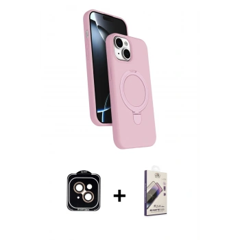 MARSİLYAN™- iPhone 14 Kılıf İz Işık Koleksiyonu - Siyah Bilvis 3D Mat Cam Ekran Koruyucu + PVD Metal Kamera Lens - TU