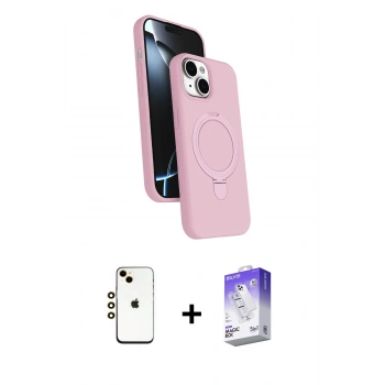 MARSİLYAN™- iPhone 14 Kılıf İz Işık Koleksiyonu - Siyah Bilvis 5in1 3D Magic Cam Ekran Koruyucu + Shine Kamera Lens - GD