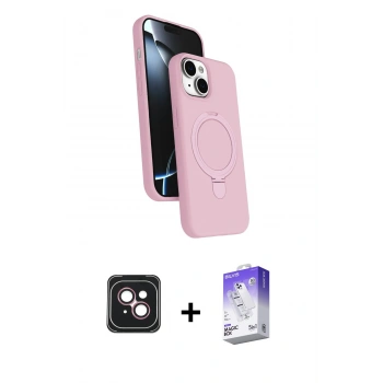 MARSİLYAN™- iPhone 14 Kılıf İz Işık Koleksiyonu - Siyah Bilvis 5in1 3D Magic Cam Ekran Koruyucu + PVD Metal Kamera Lens - PE