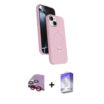 MARSİLYAN™- iPhone 14 Kılıf İz Işık Koleksiyonu - Siyah Bilvis 5in1 3D Magic Cam Ekran Koruyucu + Raze Metal Kamera Lens - KI