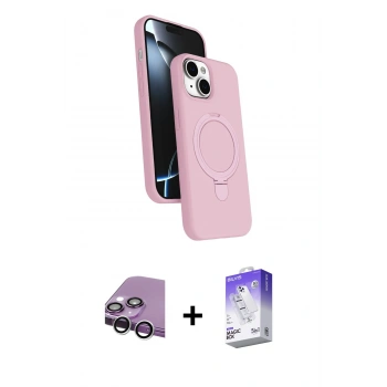 MARSİLYAN™- iPhone 14 Kılıf İz Işık Koleksiyonu - Siyah Bilvis 5in1 3D Magic Cam Ekran Koruyucu + Raze Metal Kamera Lens - GS