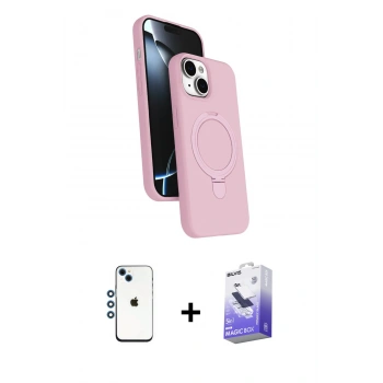 MARSİLYAN™- iPhone 14 Kılıf İz Işık Koleksiyonu - Siyah Bilvis 5in1 5D Magic Hayalet Cam Ekran Koruyucu + Shine Kamera Lens - MI