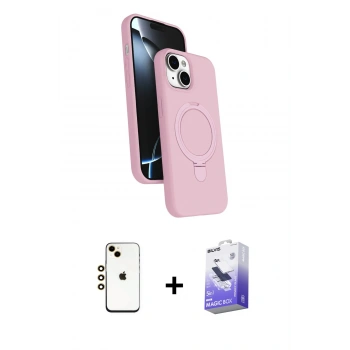 MARSİLYAN™- iPhone 14 Kılıf İz Işık Koleksiyonu - Siyah Bilvis 5in1 5D Magic Hayalet Cam Ekran Koruyucu + Shine Kamera Lens - GD