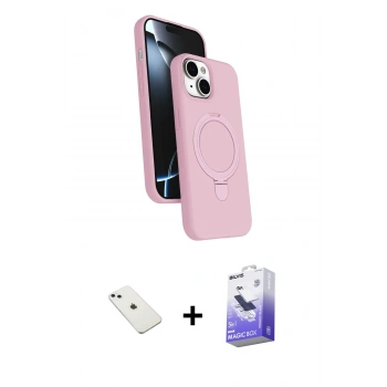 MARSİLYAN™- iPhone 14 Kılıf İz Işık Koleksiyonu - Siyah Bilvis 5in1 5D Magic Hayalet Cam Ekran Koruyucu + Diamond Kamera Lens - SABE