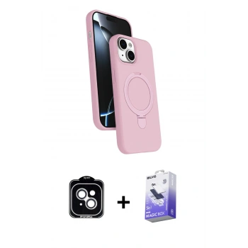 MARSİLYAN™- iPhone 14 Kılıf İz Işık Koleksiyonu - Siyah Bilvis 5in1 5D Magic Hayalet Cam Ekran Koruyucu + PVD Metal Kamera Lens - GS