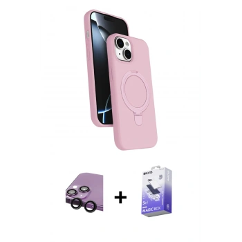 MARSİLYAN™- iPhone 14 Kılıf İz Işık Koleksiyonu - Siyah Bilvis 5in1 5D Magic Hayalet Cam Ekran Koruyucu + Raze Metal Kamera Lens - SH