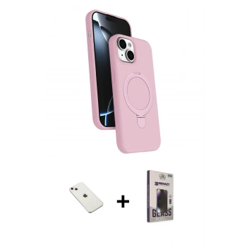 MARSİLYAN™- iPhone 14 Kılıf İz Işık Koleksiyonu - Siyah Bilvis Hayalet Cam Ekran Koruyucu + Diamond Kamera Lens - PE