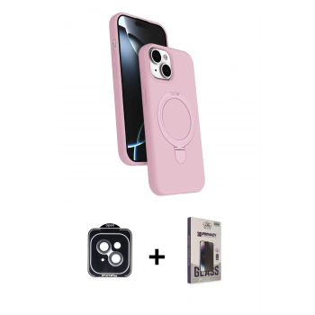 MARSİLYAN™- iPhone 14 Kılıf İz Işık Koleksiyonu - Siyah Bilvis Hayalet Cam Ekran Koruyucu + PVD Metal Kamera Lens - SH