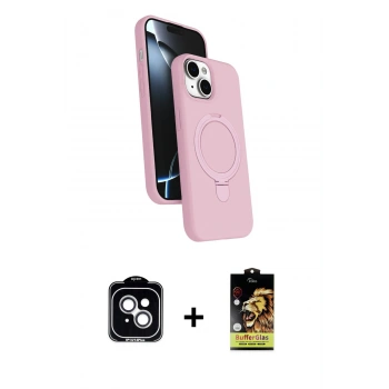 MARSİLYAN™- iPhone 14 Kılıf İz Işık Koleksiyonu - Siyah Buffer Cam Ekran Koruyucu + PVD Metal Kamera Lens - GS