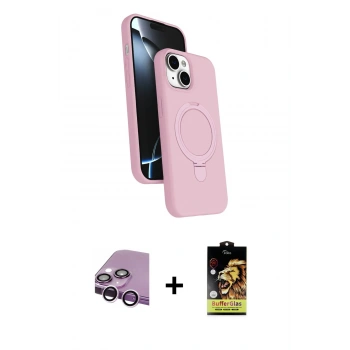 MARSİLYAN™- iPhone 14 Kılıf İz Işık Koleksiyonu - Siyah Buffer Cam Ekran Koruyucu + Raze Metal Kamera Lens - MR