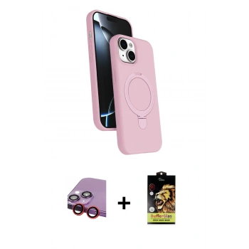 MARSİLYAN™- iPhone 14 Kılıf İz Işık Koleksiyonu - Siyah Buffer Cam Ekran Koruyucu + Raze Metal Kamera Lens - KI